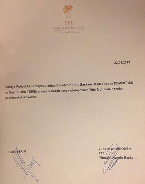 Fatih Terim'in İmzaladığı Kağıt